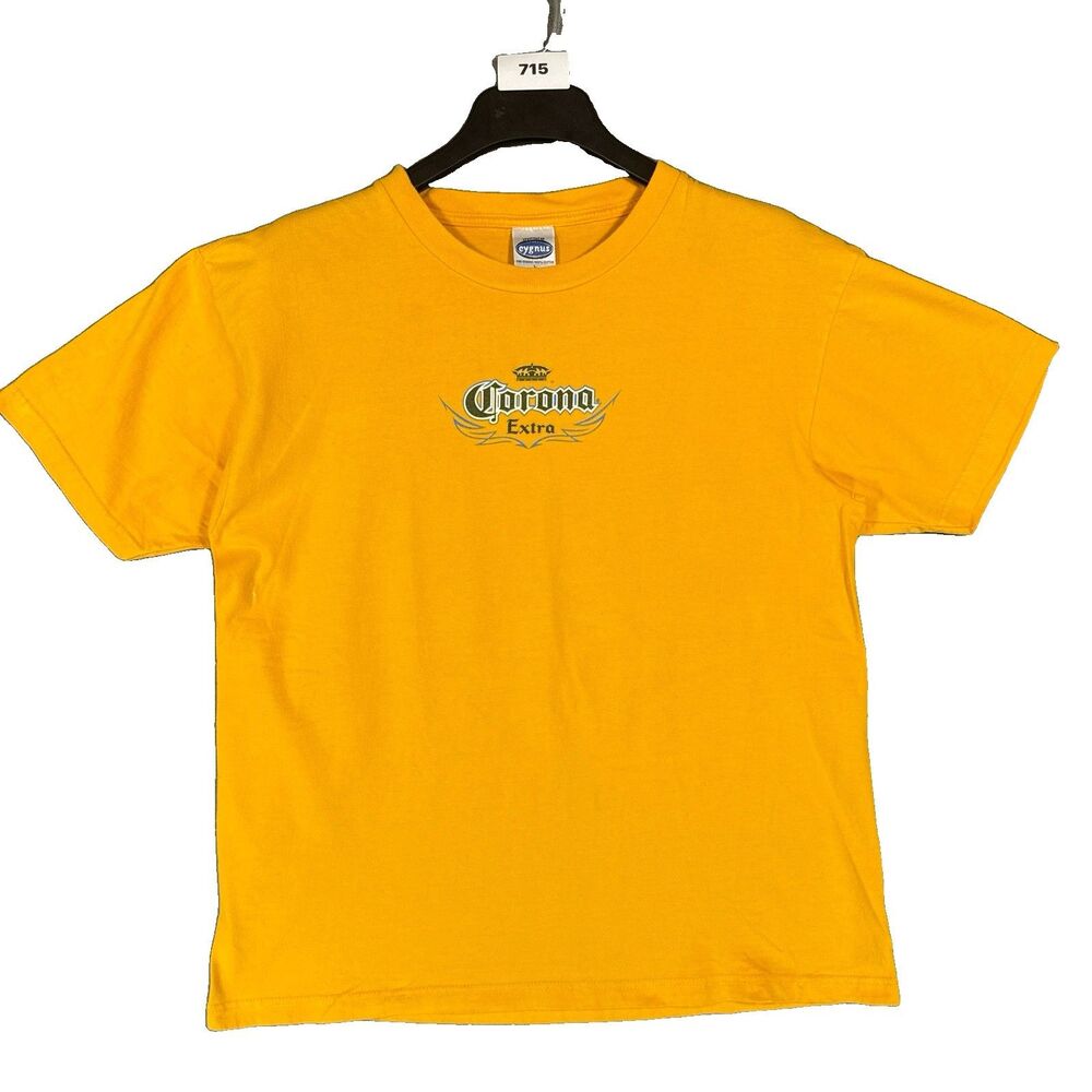 Vintage 2004 Corona Extra Beer T-Shirt Large L Yellow Cygnus Graphic Tee
